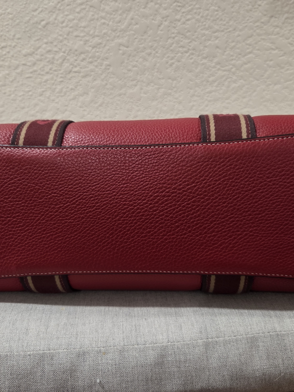 Coach Red Pebbled Leather Tote with Branded Webbing Straps - Picture 4 of 10